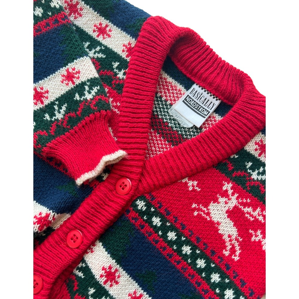 Nordstrom Holiday Sweater Baby 18M VTG Reindeer Red Green Blue Cardigan Toddler